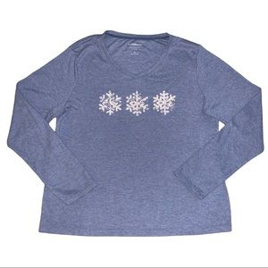 Croft & Barrow Blue Snowflake Long Sleeve T-Shirt